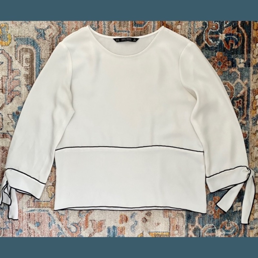 Zara White Tie Sleeve Blouse